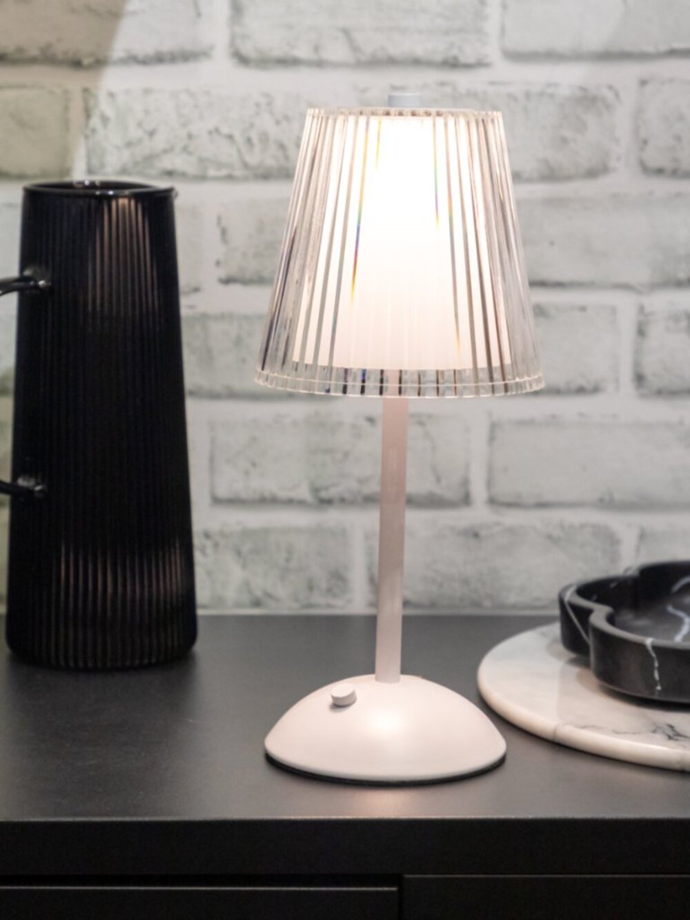 Portable Rechargeable 11.8” Touch Lamp | Clear Acrylic Shade & White Base